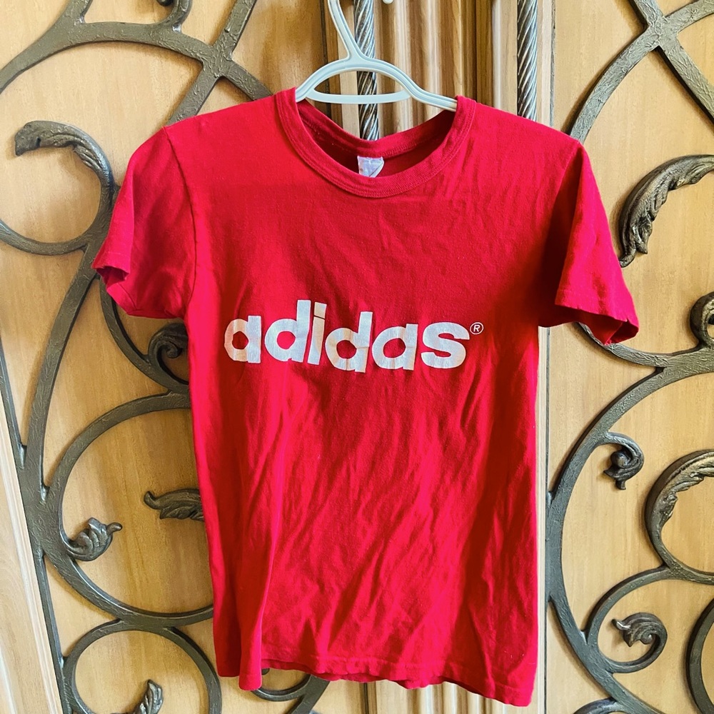 Vintage Adidas 1970’s Men’s S Red t-shirt in pre-used condition from orig. owner